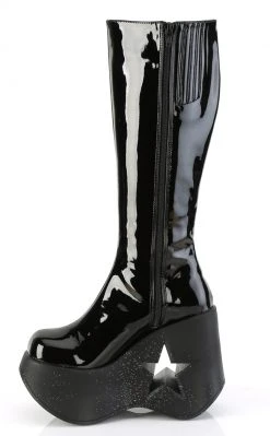 Demonia DYNAMITE-218 Black Patent/Glitter Knee Boots