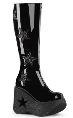 Demonia DYNAMITE-218 Black Patent/Glitter Knee Boots