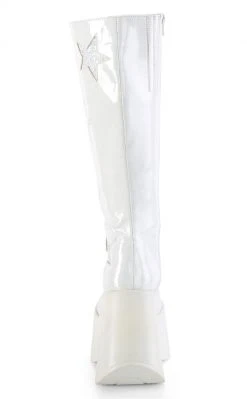 Demonia DYNAMITE-218 White Patent/Glitter Knee Boots