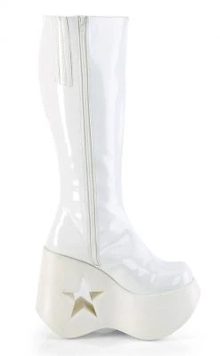 Demonia DYNAMITE-218 White Patent/Glitter Knee Boots