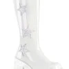 Demonia DYNAMITE-218 White Patent/Glitter Knee Boots