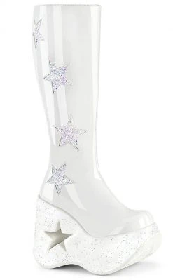 Demonia DYNAMITE-218 White Patent/Glitter Knee Boots