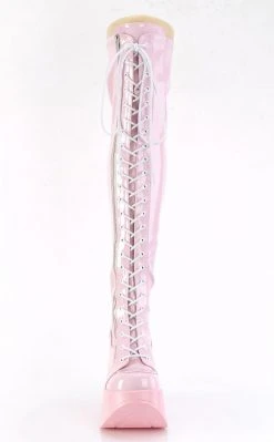 Demonia Shoes DYNAMITE-300 Baby Pink Patent Thigh High Boots