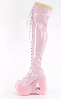 Demonia Shoes DYNAMITE-300 Baby Pink Patent Thigh High Boots