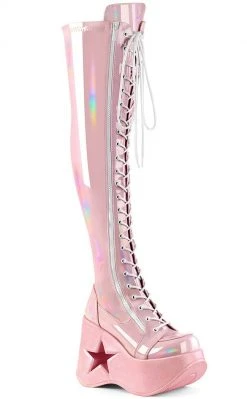 Demonia Shoes DYNAMITE-300 Baby Pink Patent Thigh High Boots