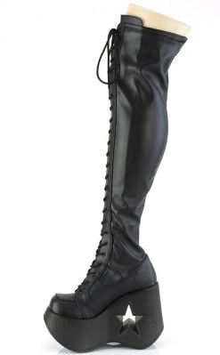 Demonia Shoes DYNAMITE-300 Black Matte Thigh High Boots