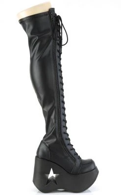Demonia Shoes DYNAMITE-300 Black Matte Thigh High Boots