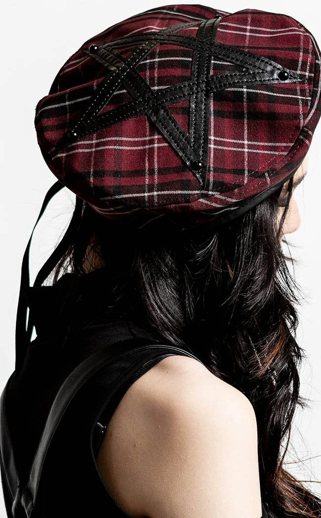 Killstar Dark Fate Beret | Blood Tartan Accessories 4 Killstar Dark Fate Beret | Blood Tartan Accessories