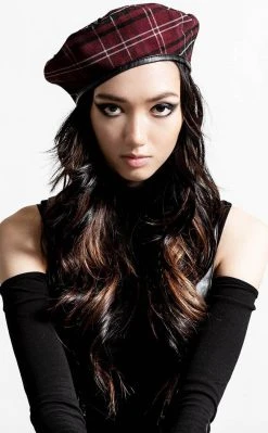 Killstar Dark Fate Beret | Blood Tartan Accessories