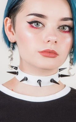 Cold Black Heart Dark Malevolence Spiked Choker In White Sale