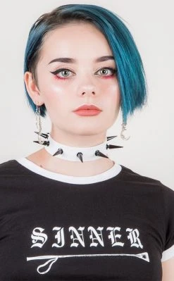 Cold Black Heart Dark Malevolence Spiked Choker In White Sale