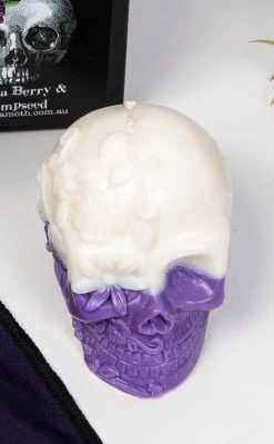 Luna Moth Day Of The Dead Skull Candle | Aronia Berry & Hemp Seed