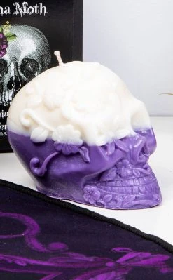 Luna Moth Day Of The Dead Skull Candle | Aronia Berry & Hemp Seed