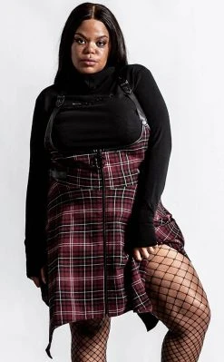 Killstar Dazed & Confused Suspender Skirt | Blood Tartan