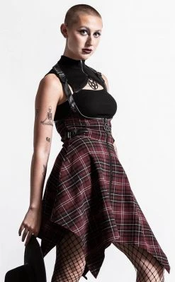 Killstar Dazed & Confused Suspender Skirt | Blood Tartan