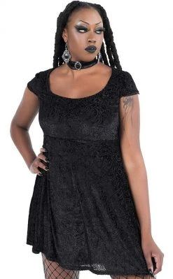 Killstar Dead Head Velvet Skater Dress Clothing