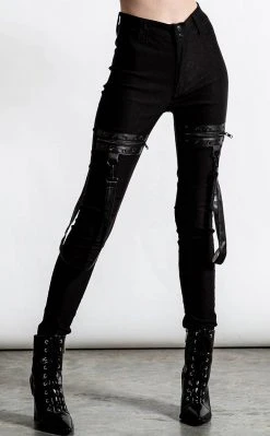 Killstar Clothing Dead Resistance Skinny Trousers | Black