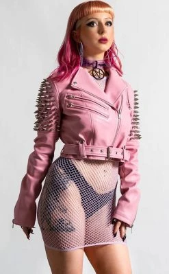 Killstar Clothing Disharmony Biker Jacket | Pastel Pink