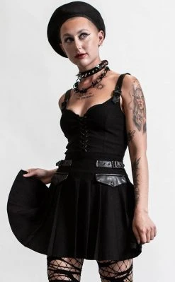 Killstar Distortion Pleated Dress | Black Clothing