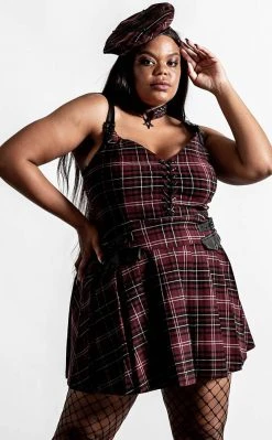 Killstar Clothing Distortion Pleated Dress | Blood Tartan