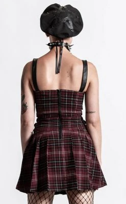 Killstar Clothing Distortion Pleated Dress | Blood Tartan