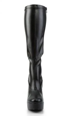 Pleaser ELECTRA-2000Z Black Matte Stretch Leather Knee High Boots