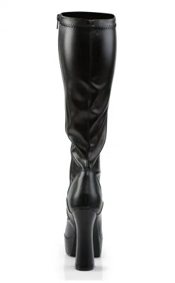 Pleaser ELECTRA-2000Z Black Matte Stretch Leather Knee High Boots