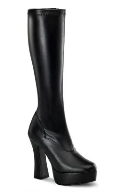 Pleaser ELECTRA-2000Z Black Matte Stretch Leather Knee High Boots
