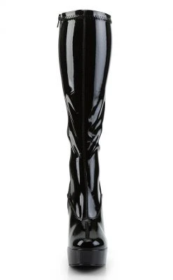 Pleaser ELECTRA-2000Z Shiny Black Knee High Boots Pole Shoes