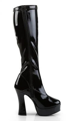 Pleaser ELECTRA-2000Z Shiny Black Knee High Boots Pole Shoes