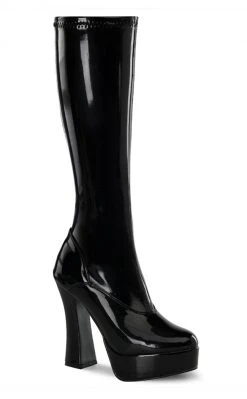 Pleaser ELECTRA-2000Z Shiny Black Knee High Boots Pole Shoes