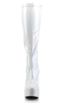 Pleaser ELECTRA-2000Z Shiny White Knee High Boots Pole Shoes