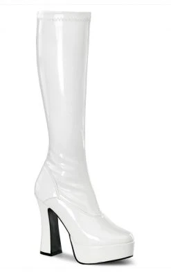 Pleaser ELECTRA-2000Z Shiny White Knee High Boots Pole Shoes
