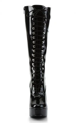 Pleaser Pole Shoes ELECTRA-2020 Black Patent Knee High Boots