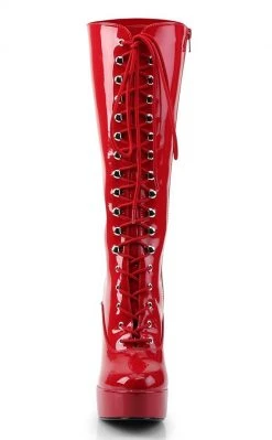 Pleaser ELECTRA-2020 Red Pat Knee High Boots