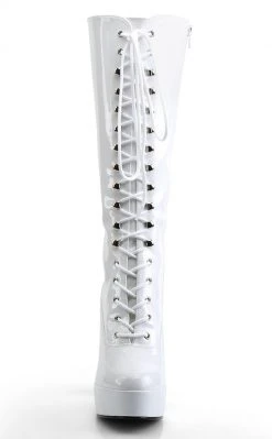 Pleaser Pole Shoes ELECTRA-2020 White Patent Knee High Boots