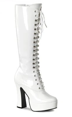 Pleaser Pole Shoes ELECTRA-2020 White Patent Knee High Boots