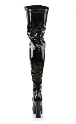 Pleaser Pole Shoes ELECTRA-3000Z Shiny Black Thigh High Boots