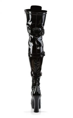 Pleaser Sale ELECTRA-3028 Black Shiny Buckled Thigh High Boots (Last Pair: Size 11)
