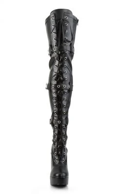 Pleaser ELECTRA-3028 Black Strapped Thigh High Boots
