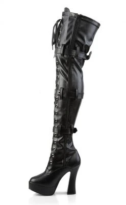 Pleaser ELECTRA-3028 Black Strapped Thigh High Boots