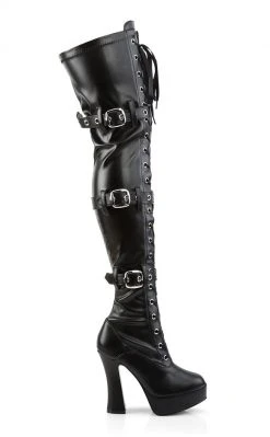 Pleaser ELECTRA-3028 Black Strapped Thigh High Boots