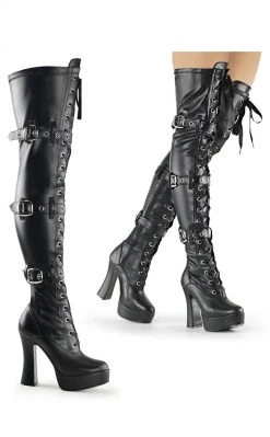 Pleaser ELECTRA-3028 Black Strapped Thigh High Boots
