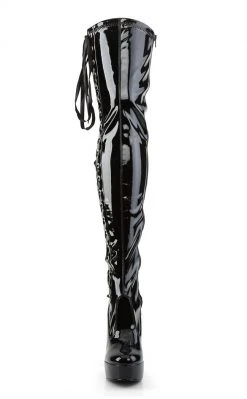 Pleaser Pole Shoes ELECTRA-3050 Black Side Laced Thigh High Boots