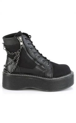 Demonia Shoes EMILY-114 Black Chain Canvas Boots