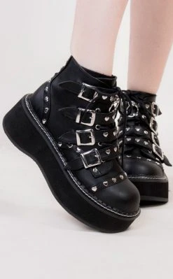 Demonia Shoes EMILY-315 Black Ankle Boots