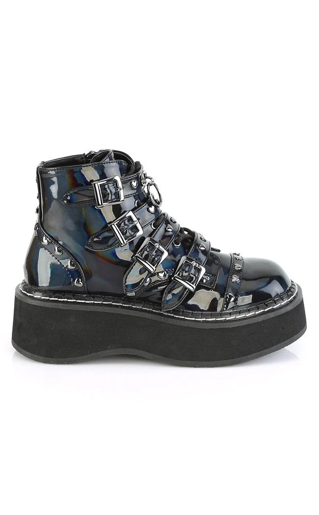 Demonia EMILY-315 Black Holographic Ankle Boots Shoes 7 Demonia EMILY-315 Black Holographic Ankle Boots Shoes