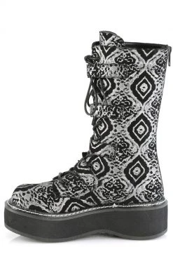 Demonia EMILY-322 Black & Silver Knee High Boot