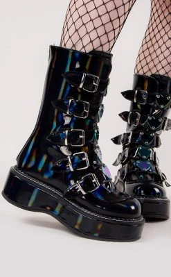 Demonia EMILY-330 Black Holographic Boots Shoes