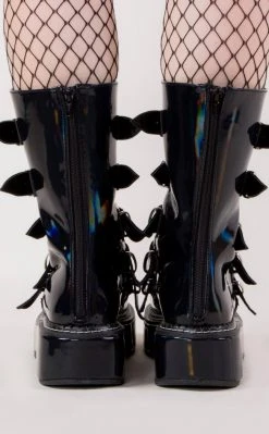 Demonia EMILY-330 Black Holographic Boots Shoes